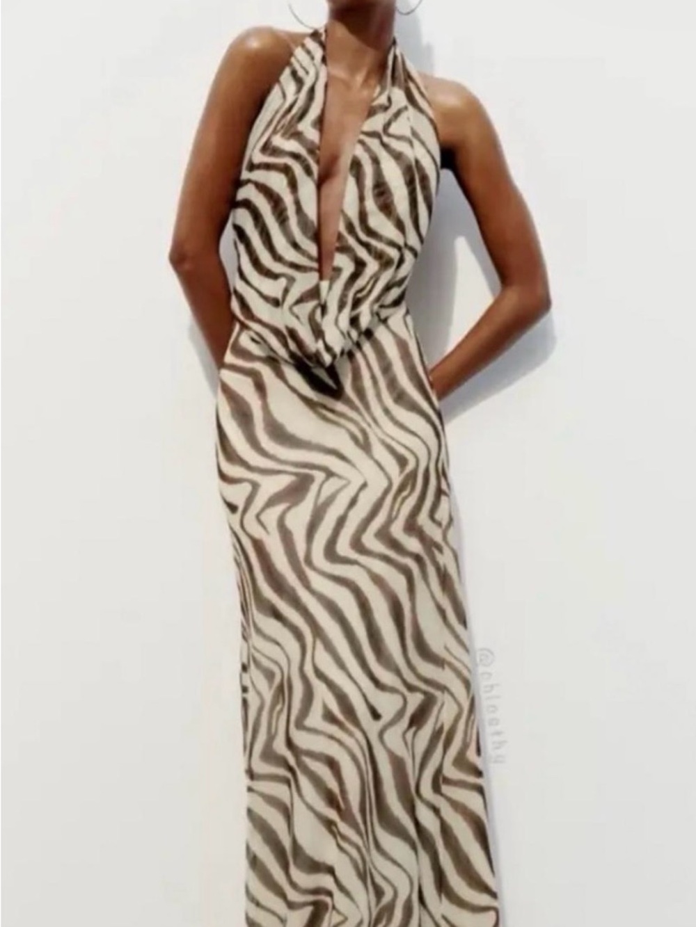 Zara Halter-Neck Zebra Print Maxi Dress